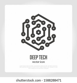 Deep tech logo. Thin line icon. Artificial intelligence, deep learning. Vector illustration.