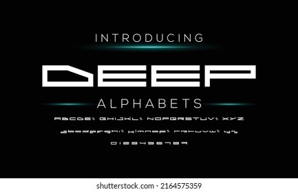 DEEP tech vector font typeface unique font design. Typeface urban style fonts for technology, digital, movie, logo design.