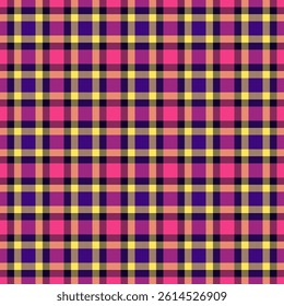 Deep textile vector background, direct seamless check fabric. Checkered plaid texture tartan pattern in dark and yellow colors palette.