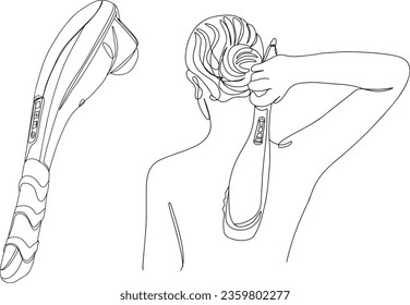Deep Tissue Massage Gun Clip Art Illustration, Hand-Drawn Cartoon of Women Using Massage Gun, Muscle Recovery and Pain Relief Clip Art, Massage Gun Vector Graphic for Wellness Art