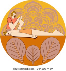 Deep tissue massage and treatment muscle pain by professional therapist in spa. Isolated flat vector illustration in circle shape.