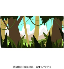 Deep tropical jungle background, tropical rainforest scenery in a day time vector illustration