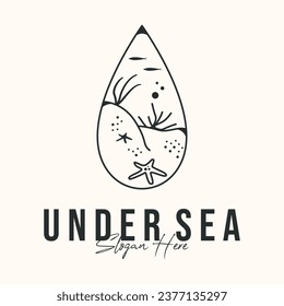 deep under sea line art logo vector minimalist illustration design, underwater life symbol design