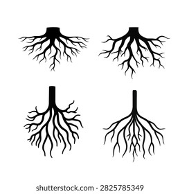 Deep underground tree root systems silhouettes collection, Bold Black, Icon Set Collection Isolated on White Background, Vector Web Icon Modern Professional