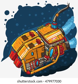 deep underwater exploration and monitoring robot sketch color line art