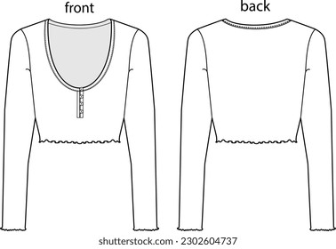 nido profundo de manga larga de u-cuello delgado superior ajustable ilustración de vector superior de punto para mujeres