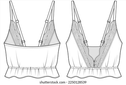 DEEP V NECKLINIE MIT LACE DETAIL UND PRAKTIKTISCHER STRASSE MIT ELASTIZIERTEN HEM FÜR FRAUEN UND ZEHN MÄDCHEN IN REDAKTIONELLER VEKTORDATEI