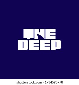 
the Deep. Vector logo, rectangular shape, marine theme. Hand lettering