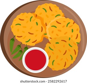 Deep Vegetable Fritters Traditional Indonesian Appetizer Illustration