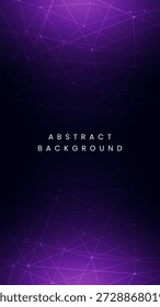 Fundo roxo escuro vertical profundo com uma sutil rede abstrata de baixo poli plexo de pontos e linhas nas seções superior e inferior para monitores móveis profissionais