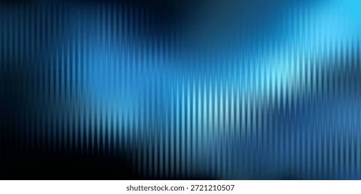 Deep vertical reeded glass texture, blue black gradient with frozen refraction. Ribbed pattern background, vector illustration