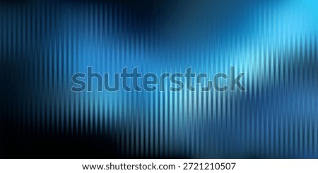 Deep vertical reeded glass texture, blue black gradient with frozen refraction. Ribbed pattern background, vector illustration
