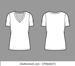 Camiseta camiseta camiseta camiseta con mangas cortas, cuerpo sobredimensionado, longitud túnica. Plantilla de la ropa plana superior delantera, trasera, color blanco. Mujeres, hombres, equipo unisex maquillaje CAD mockup