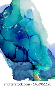 Deep water aquamarine ink blob. Vector alcohol ink decoration. Brigh modern abstract print for business purposes.