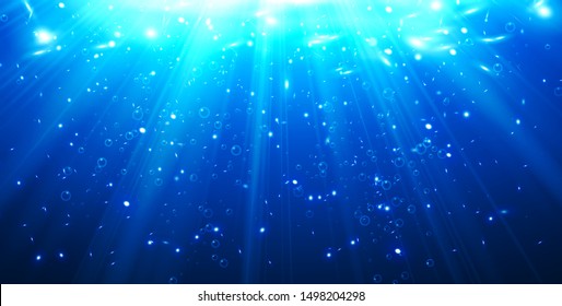 Burbujas De Agua Profunda Color Azul Oscuro Iluminado Por Rayos De Luz Ilustración vectorial