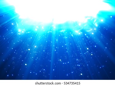 Deep Water Bubbles Dark Blue Color Illuminated By Rays Of Light Vector Illustration