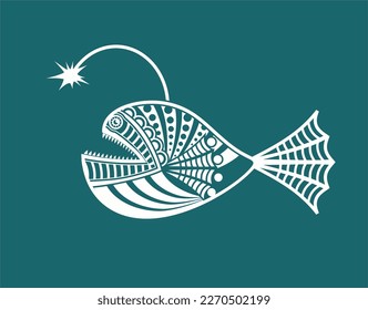 Deep Water Creatures Humorous Illustration - Angler Following the light. One Color.