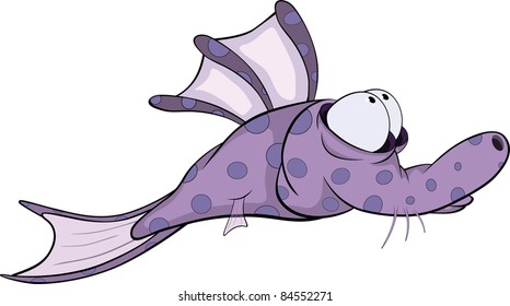 Deep water fish.Coral small fish. Cartoon