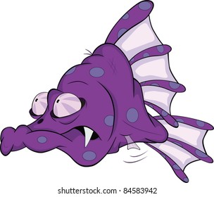 Deep water fish.Coral small fish. Cartoon