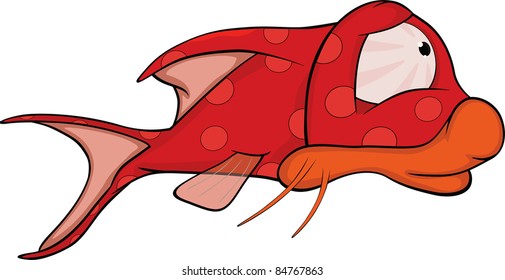 Deep water fish.Coral small fish. Cartoon