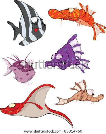 Deep water fish.Coral small fish Clip Art. Cartoon