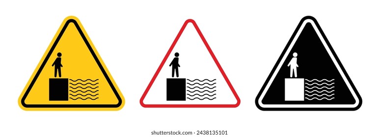 Precaución de peligro de aguas profundas. Señal de Advertencia para Áreas Marinas y Playeras. Aviso de seguridad para profundidades de agua.