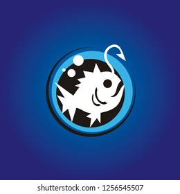 Deep Water Ocean Fish with hook antenna mascot cartoon logo design