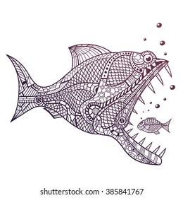 Deep water predator attacking little fish