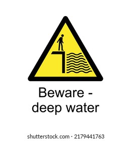 Deep water sign - Beware sign - Triangle Yellow Sign - international water safety warning sign, Water Hazard Signs