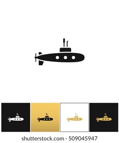 Deep water submarine vector icon. Deep water submarine pictograph on black, white and gold background