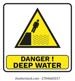 Señal de advertencia de aguas profundas con símbolo de peligro