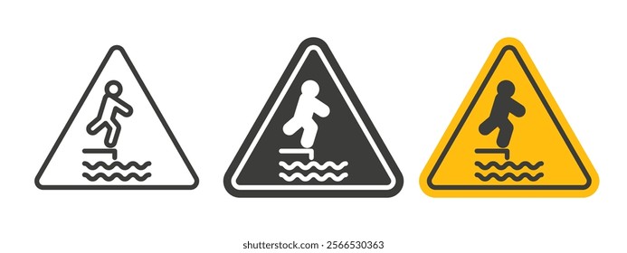 Deep water warning signs collection for website design, app, UI design.