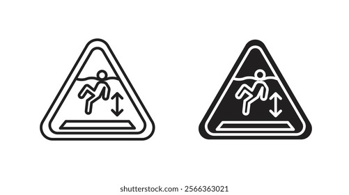 Deep water warning signs in line stroke and flat versions