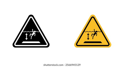 Deep water warning signs. vector signs set