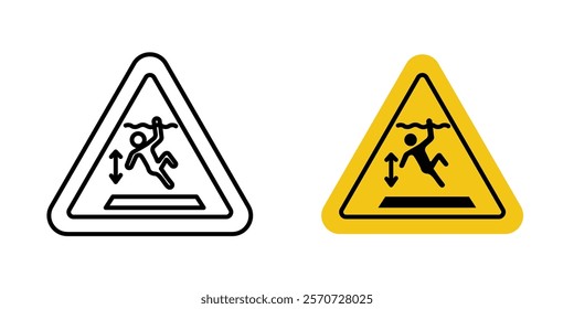 Deep water warning signs vectors set in black and red colors on white background.