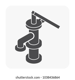 Deep well hand pump or manual pump vector icon. Consist of spout, lever handle, pipe and body above ground at outdoor, garden for suction source groundwater from shallow deep borehole at countryside.