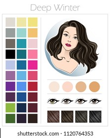 Deep winter. Color type of appearance of women. With a palette of colors suitable for this type of appearance. 