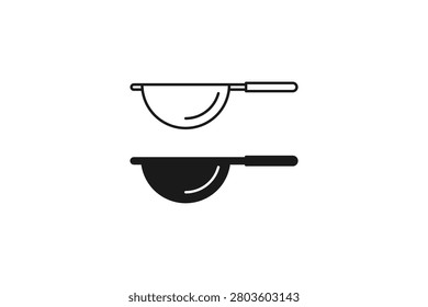 deep wok pan with long handle asian stir fry cooking utensil outline and silhouette icon set