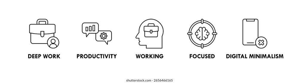 Deep Work banner web icon vector illustration concept with icon of deep work, productivity, working, focused, and digital minimalism