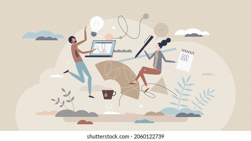 Deep work as productive, effective and focused process tiny person concept. Innovative brainstorm with assistance and without distractions vector illustration. Smart time management for business tasks