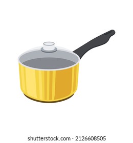Deep yellow frying pan with lid. Vector illustration. 