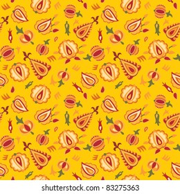 Deep yellow pattern with bright stilised flowers