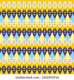 deep yellow with repeated colorful abstract pattern