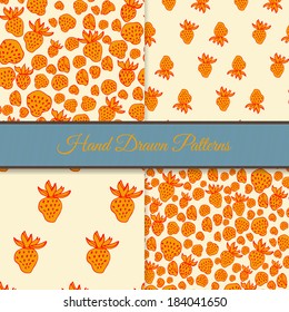 Deep Yellow Strawberry Pattern Set. Vector illustration.