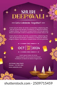 Einladungsvorlage von Deepawali Diwali mit violettem Hintergrund für die Verwendung in Unternehmen