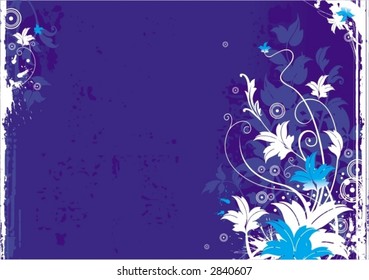 Deep-blue grunge floral background