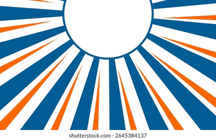 Deep-blue rays with sharp orange accents surge from a blank circle, building a dynamic abstract background that conveys strength and sporty excitement.