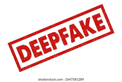 Deepfake AI tampon en caoutchouc grunge rouge encre rectangle sceau badge poussiéreux effet granuleux signe symbole intelligence artificielle fausse fraude cyberespace escroquerie de sécurité ai généré