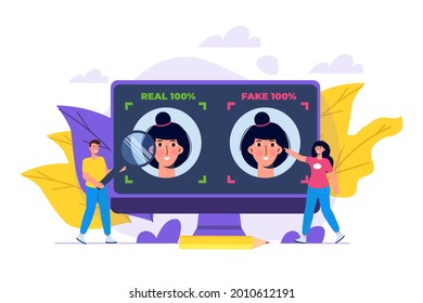 Deepfake, Deep Face Technology Concept.  Vector Illustration.