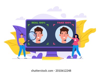 Deepfake, Deep face technology concept.  Vector illustration.